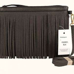 Faux Leather Black‎ Fringe Crossbody Or Clutch